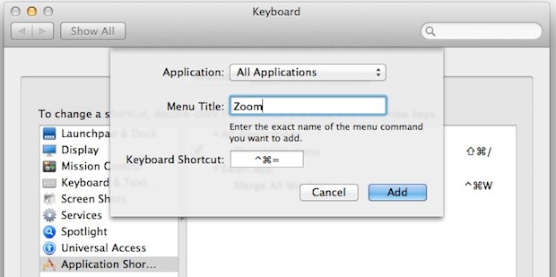 create-zoom-window-keystroke Zoom window keyboard shortcut in Mac OS X