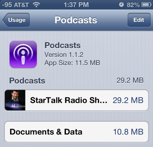 Check how much space individual podcasts are taking up