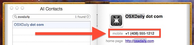 Small phone numbers in OS X Contacts app