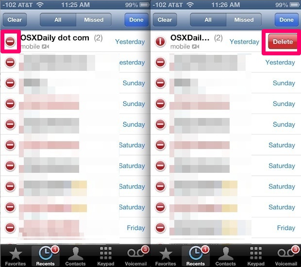 Delete a single call from Call History on the iPhone