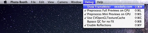 Photo Booth debug menu in Mac OS X