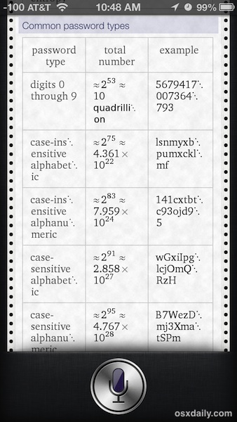 Generating different types of random passwords with Siri
