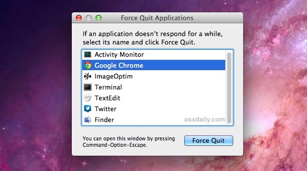 running-apps-shown-in-force-quit-menu-mac Show running apps with the Force Quit menu in Mac OS X