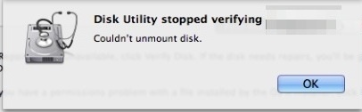 couldnt-unmount-disk-disk-utility-error Couldn't Unmount Disk Error as seen in Disk Utility on a Mac