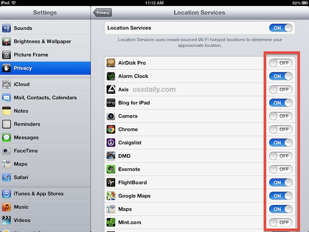 turn-off-location-services-apps-ipad Turn off Location Services for apps on the iPad