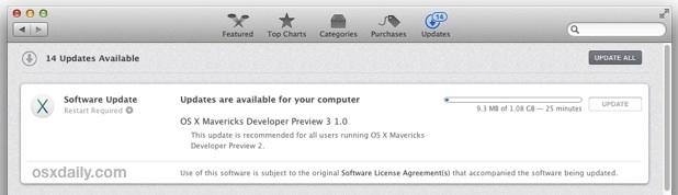 OS X Mavericks Developer Preview 3 downloading from App Store