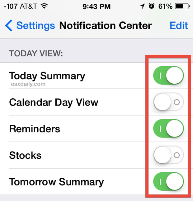 Customize Today View in Notification Center for iOS