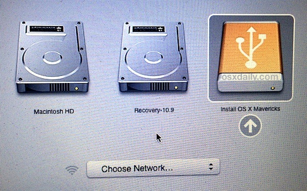Select the Mavericks boot installer disk