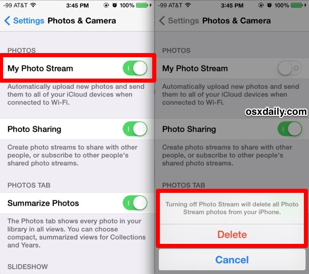Turn Off Photo Stream and Delete "My Photo Stream" Album in iOS