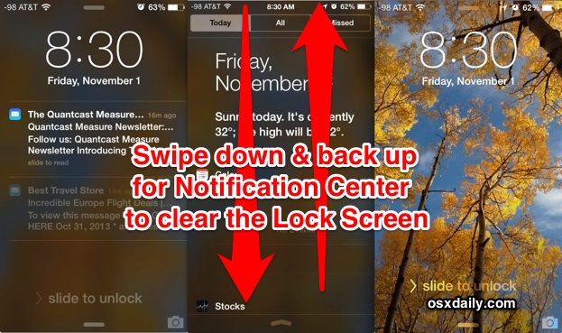 Clear the lock screen notifications quickly with a swipe up and down