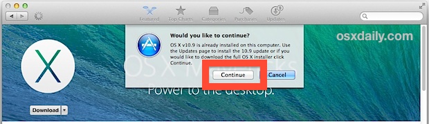 Confirm to re-download Mavericks installer