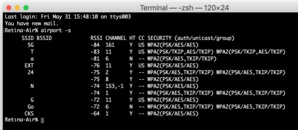airport stumbler wifi router command line Mac