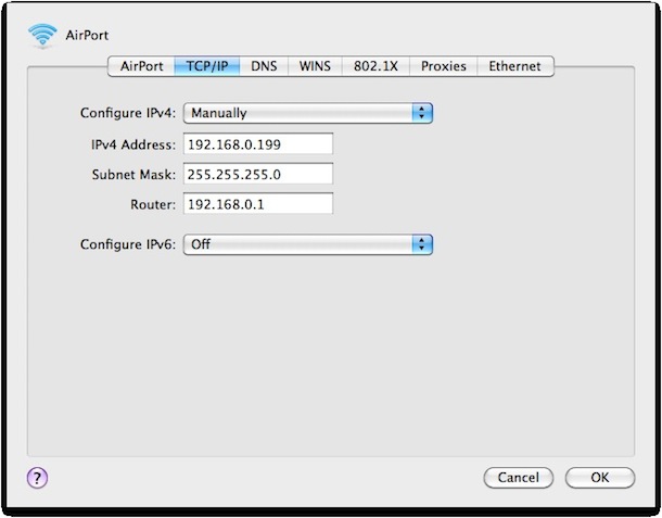 Manually assign ip address mac os