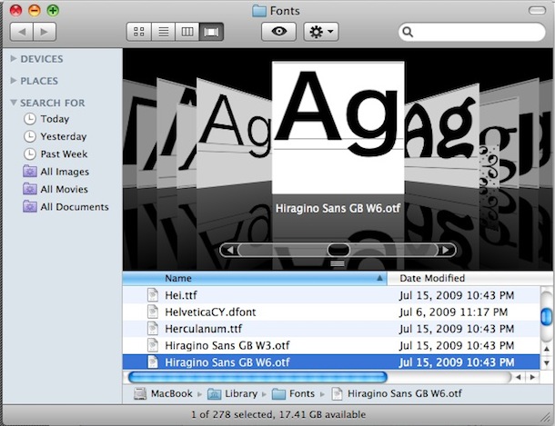 See A Preview Of Fonts In Cover Flow & Quick Look Of Mac Os X | Osxdaily